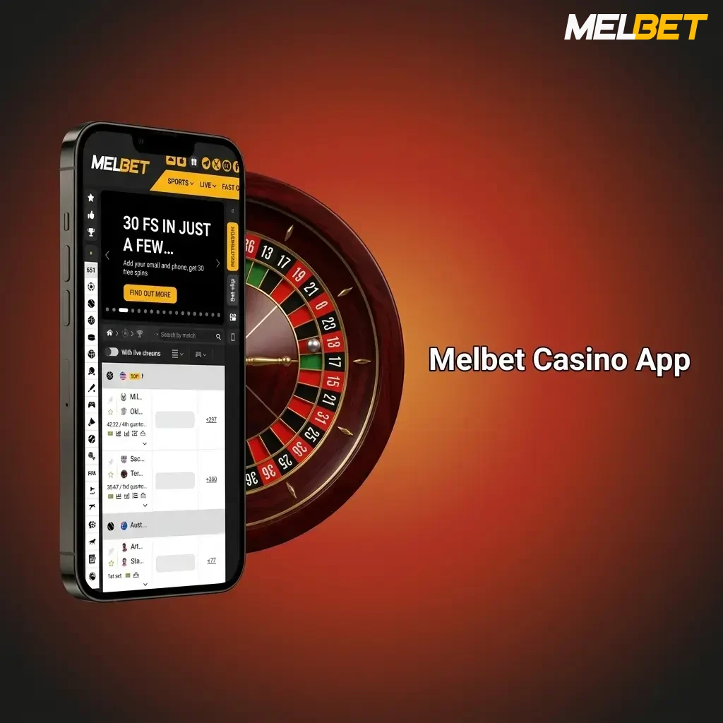 Melbet casino app interface showing live casino games, slots, and sports betting options on mobile screen
