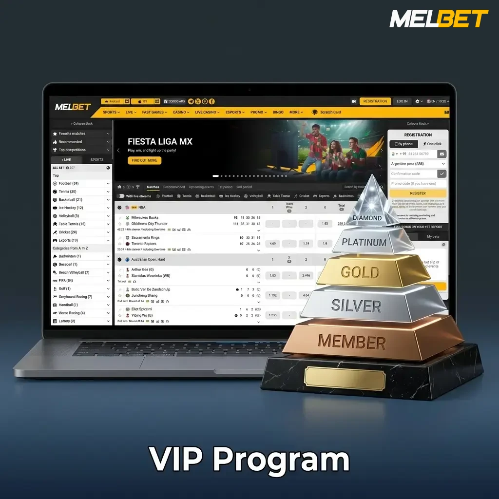 Melbet VIP programme tiers from Bronze to Diamond offering cashback, bonuses, faster withdrawals and dedicated account manager